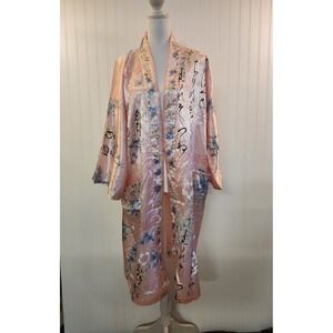 Kyoto Women's Pink Cherry Blossom Kimono Satin Size 42 Silky Japanese Glossy
